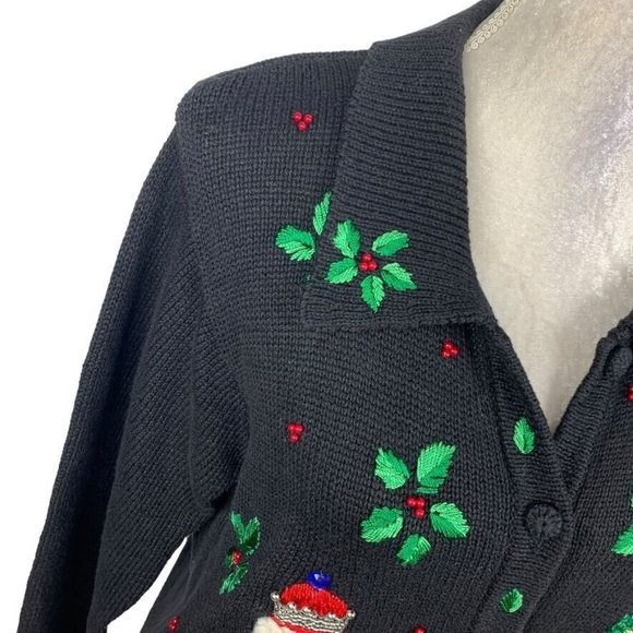 Victoria Jones Petite Embellished Nutcracker Christmas Cardigan Sweater Beads PM - Picture 4 of 13